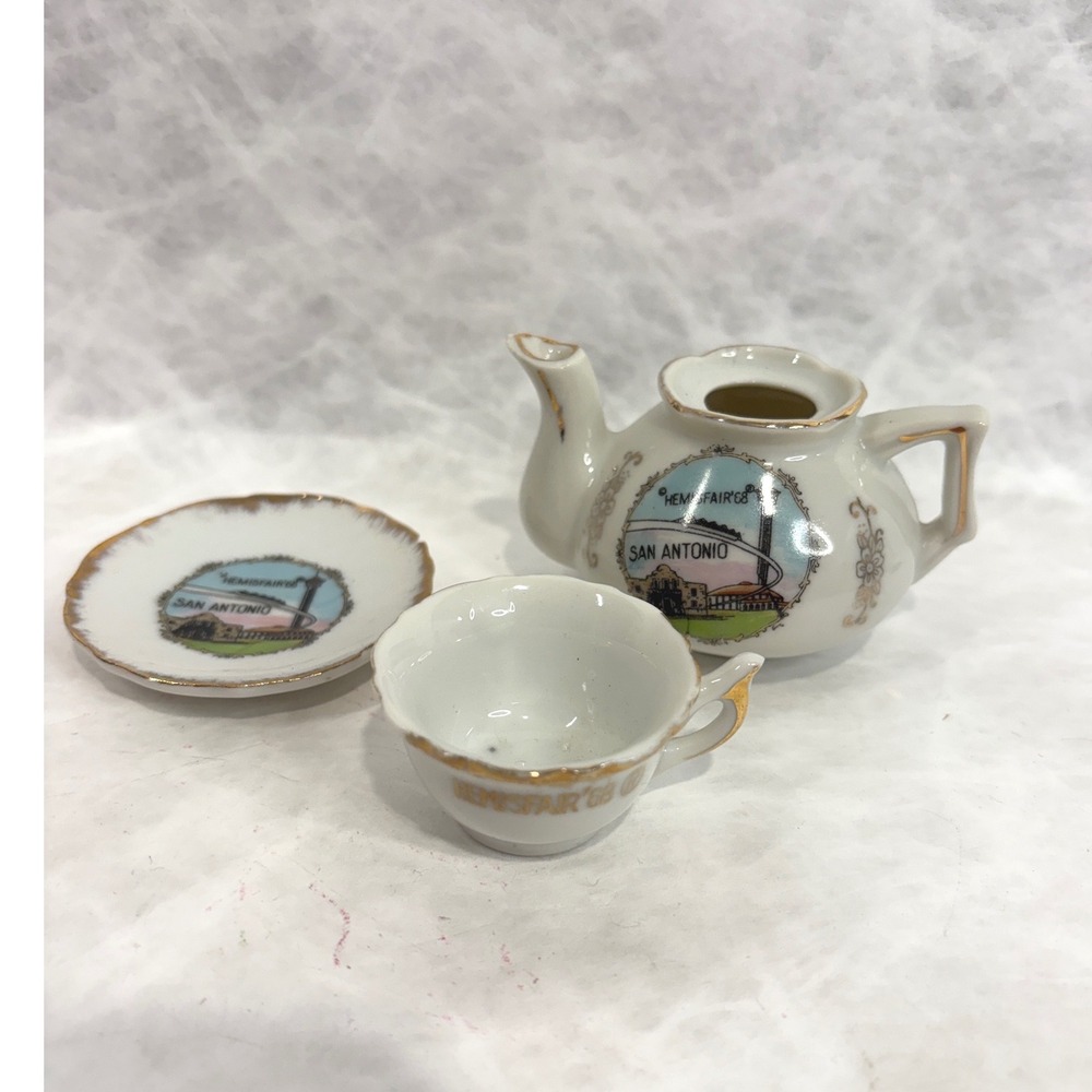 Vintage 1968 HemisFair San Antonio World's Fair Miniature Tea‎ Set 3pc Porcelain
